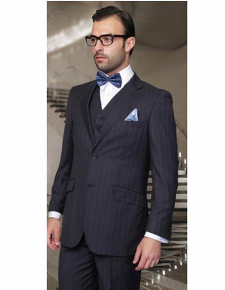 Athletic Cut Classic Suits Mens suit Navy Classic Relax Fit Pleated Pants 19 Inch Bottom 