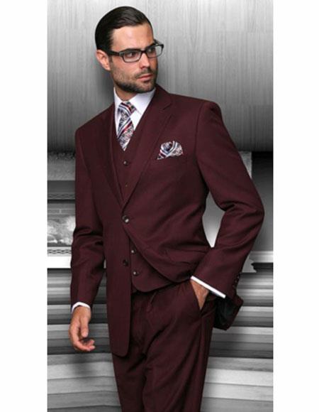 Classic Fit Suit Mens Burgundy Two Button Notch Lapel Cheap Priced Suit 