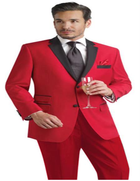 Mens Single Breasted Notch Lapel Red Suit Color Two Button Suit