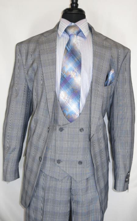 Mens Suit Single Breasted Notch Lapel Grey ~ Plaid Design Suit Jacket - 3 Piece Suit For Men - Three piece suit