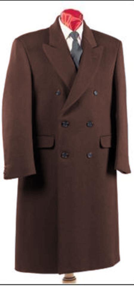 Mens Dark Burgundy Double Breasted Six Button Fully Lined Long Coat
