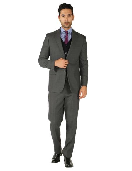 Black Suit Gray Vest Charcoal Grey 2 Button 3 Piece Vested Suit + Black Vest Slim Fit or Regular Fit