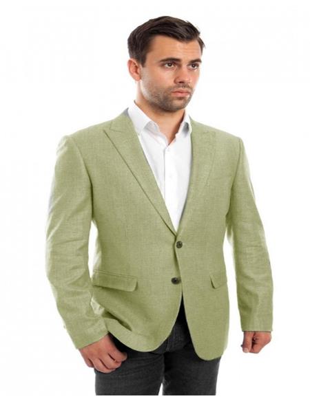 Mens Single Breasted Mint Linen Sports Coat Peak Lapel-Mens Linen Suit
