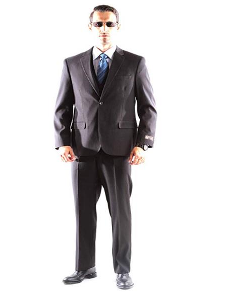 Mens Black Three Piece Vested Dual Side Vents Two Button Pinstripe Dress Suit