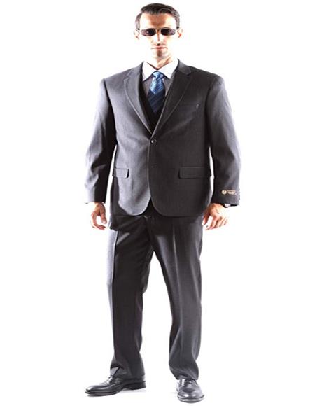 Mens Gray Three Piece Vested Single Breasted Two Button Pinstripe Dress Suit