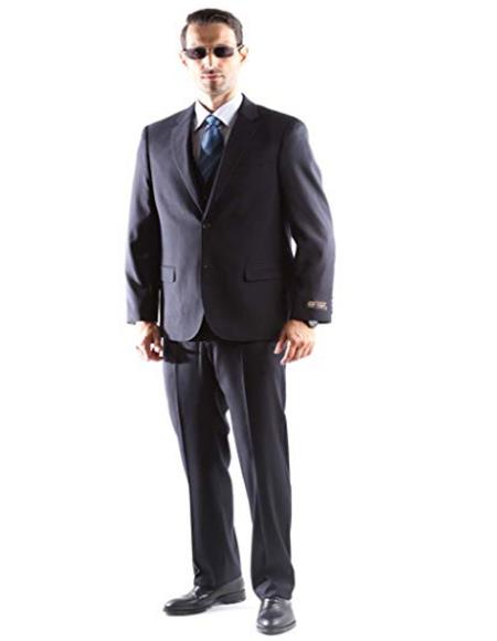 Mens Navy Three Piece Vested Two Button Single Breasted Pinstripe Dress Suit