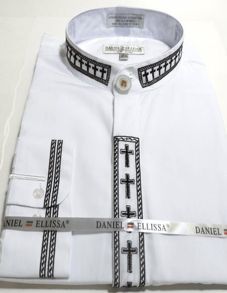 Daniel Ellissa Mens French Cuff Shirt White and Black