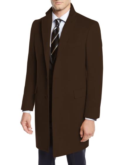 Mens Dark Brown Two Flap Front Pockets Wool Car Coat 