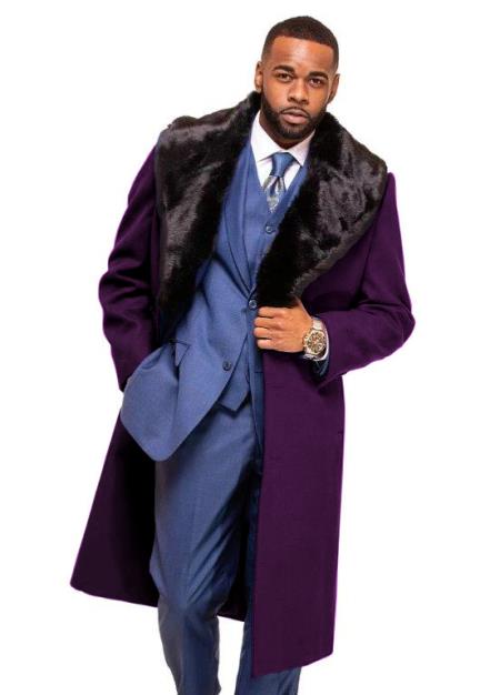 Purple Overcoat ~ Topcoat With Fur Collar in and Wool Fabric Alberto Nardoni