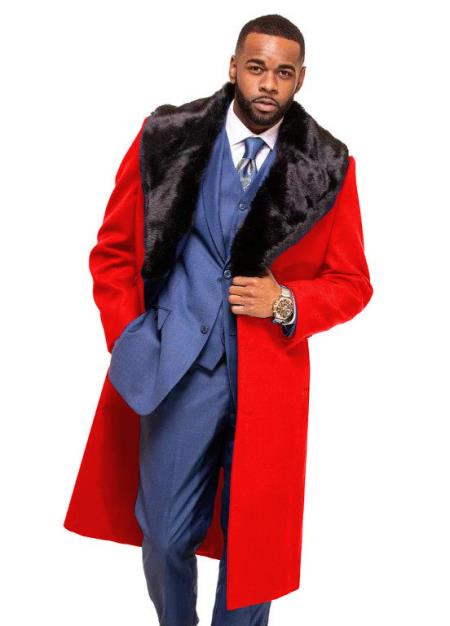 Red Overcoat ~ Topcoat With Fur Collar in and Wool Fabric Alberto Nardoni