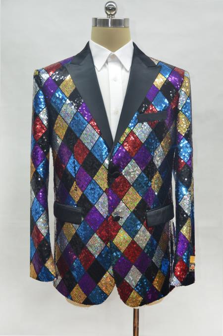 Rainbow Tuxedo with Matching Bow Tie Mens Rainbow One Chest Pocket Peak Lapel Prom Blazer Perfect For Prom Clothe - Prom Outfits For Guys
