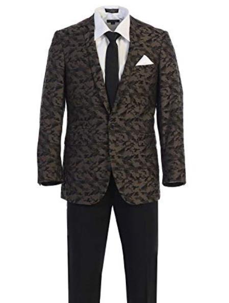 Mens Brown One Button Single Breasted Pattern Texture Fashion Blazers