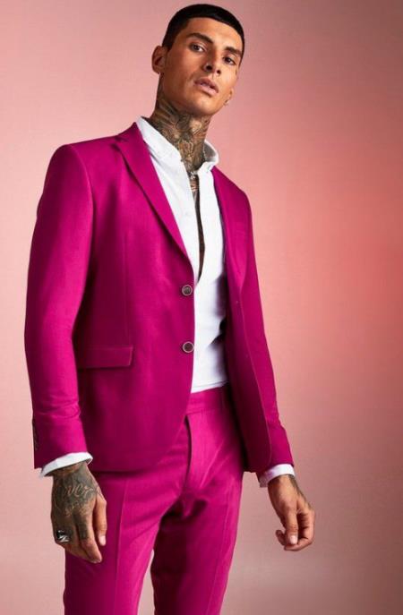 Mens Pink Two Button Single Breasted Notch Lapel Homecoming Outfit