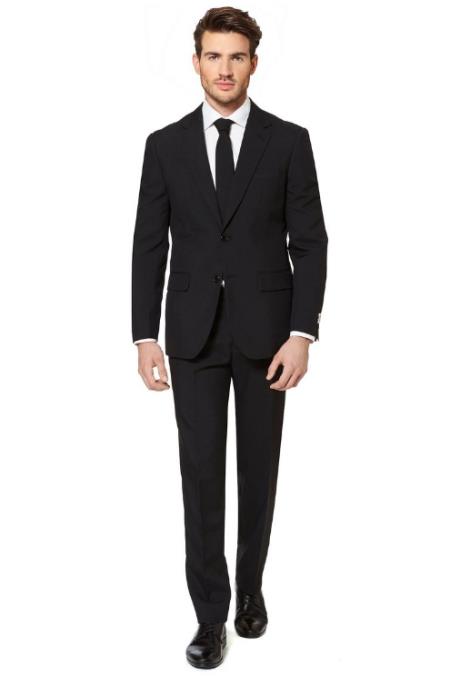 Mens Black Single Breasted Notch Lapel One Chest Pocket Outfit 