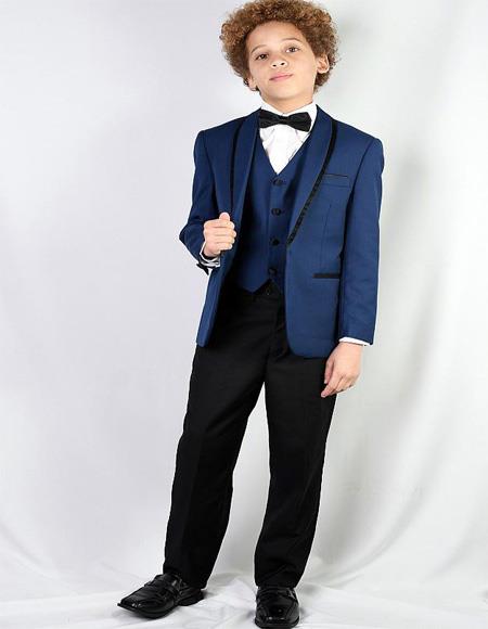 Mens Sapphire Textured Pattern Shawl Lapel Suit and Pants And Vest