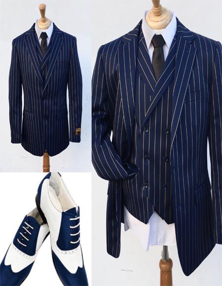 Blue Notch Lapel One Chest Pocket Suit for Mens 