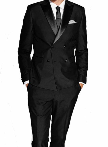 Slim Fit Double Breasted Wool Tuxedo by Alberto Nardoni 4 Buttons Style
