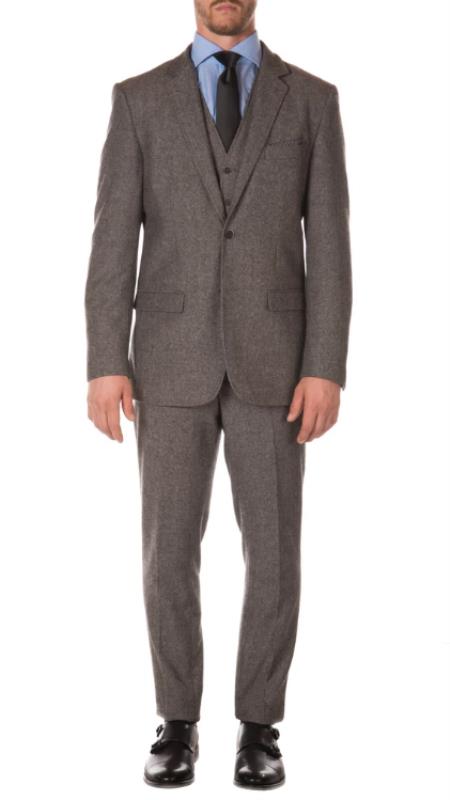 Tweed 3 Piece Suit - Tweed Wedding Suit Mens Grey Full Lined Jacket Interior Two Button Single Breaste Tweed Vested Suit - 3 Piece Suit For Men - Three piece suit