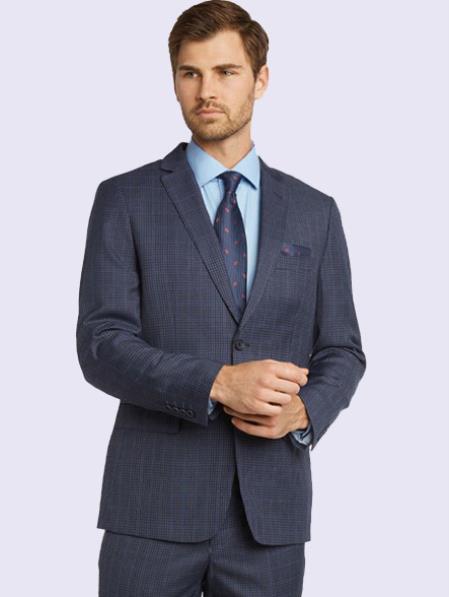 Bertolini Silk & Wool Fabric Men’s Suit-Blue Gray Check