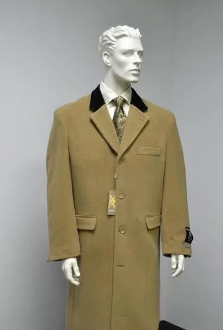 Chesterfield Wool & Cashmere Full Length Velvet Collar Beige