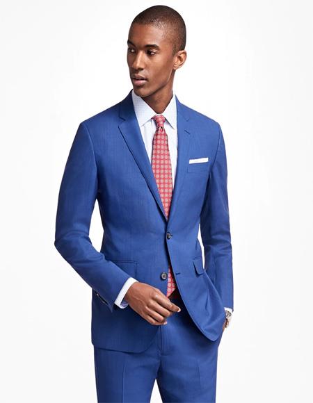 Milano Men's two buttons Notch lapels Slim fit Suit In Blue