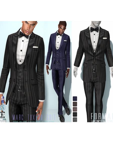 Mens Black Two Flap Front Pockets Pinstriped Tuxedo Perfect For Wedding 