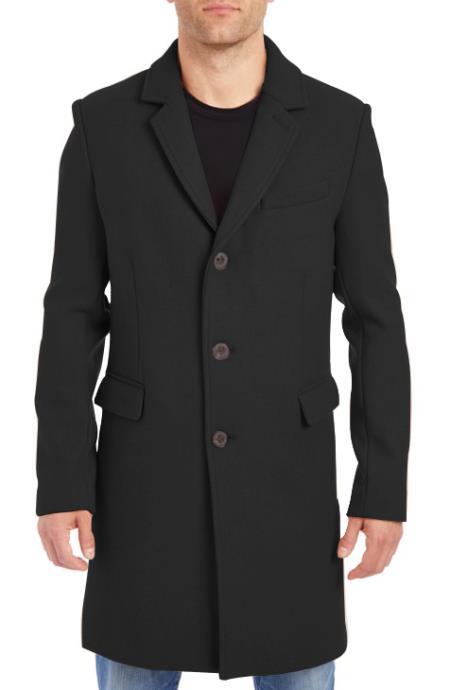 Mens Black 3 Real Horn Button Front Wool Fabric Big and Tall Peacoat