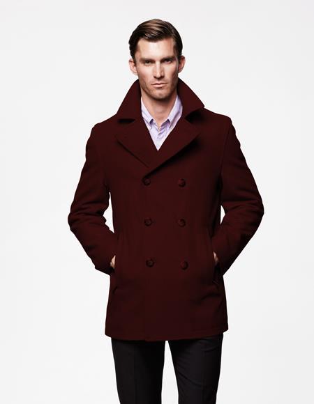 Mens Dark Burgundy Front Slash Pockets Big and Tall Winter Coats 
