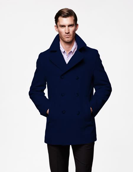 Mens Navy Blue Big and Tall Six Button Double Breasted Peacoat 