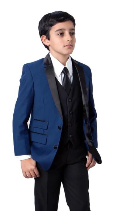 Matching Father and Son Blue Two Front Flap Pockets Suit