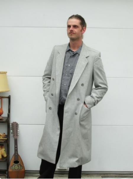 Mens Wool Light Grey Double Breasted Overcoat Topcoat By Alberto Nardoni