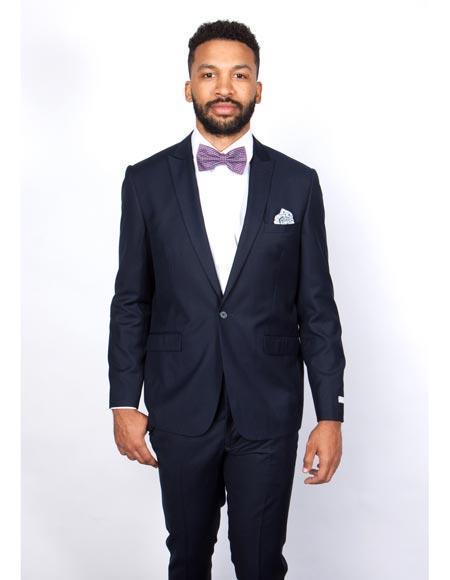 Slim Fit 100% Wool Navy Blue Graduation Suit for Men