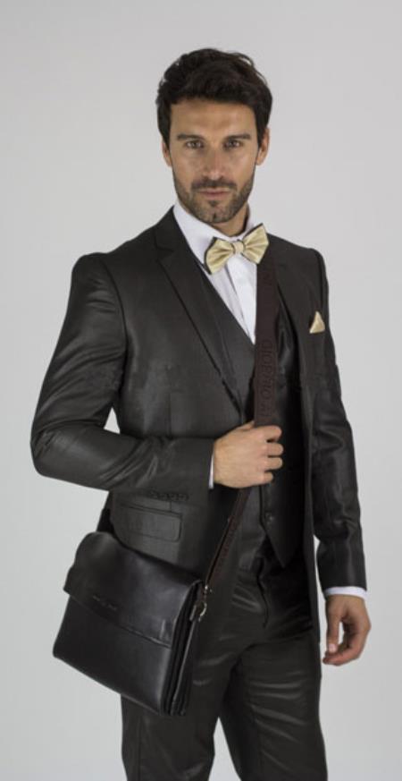 Brown Notch Lapel 3 Piece Graduation Suit for Men