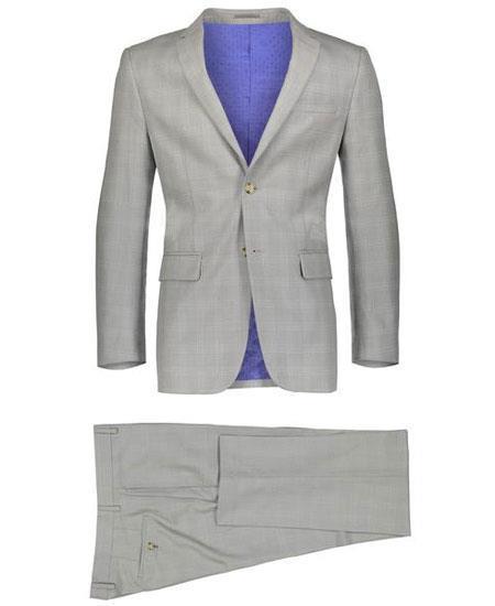 Mens Beige Plaid ~ Windowpane Pattern Slim Fit Graduation Suit 
