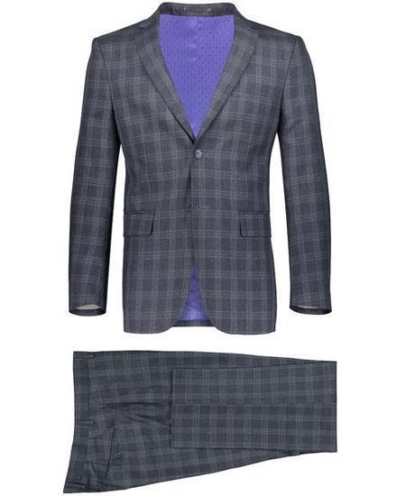 Gray Plaid ~ Windowpane Pattern Graduation Suit For boy / Guys 