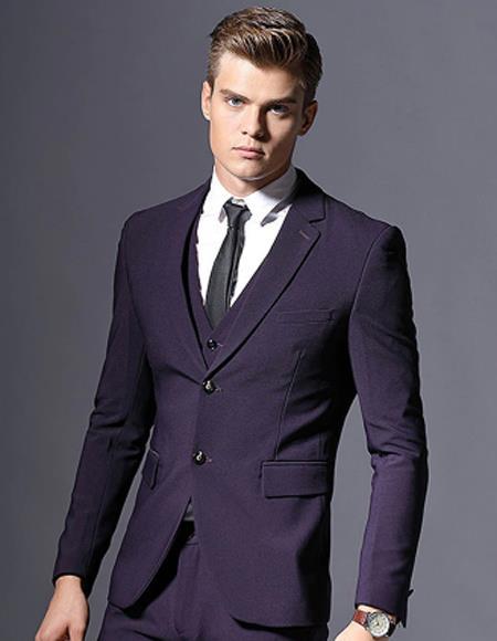 Graduation Suit For boy / Guys Dark Purple - Wool