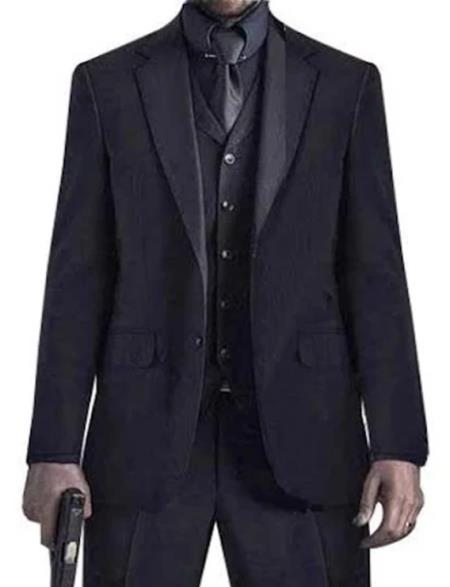 Mens John Wick Vested Black Suit