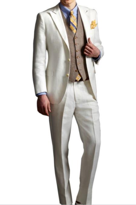 Mens 1920s Fashion Clothing Single Breasted Peak Lapel Ivory Suit
