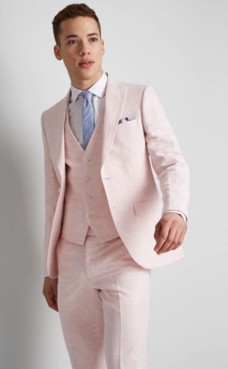 Mens Pink Two Button Fashion Clothing Suit 