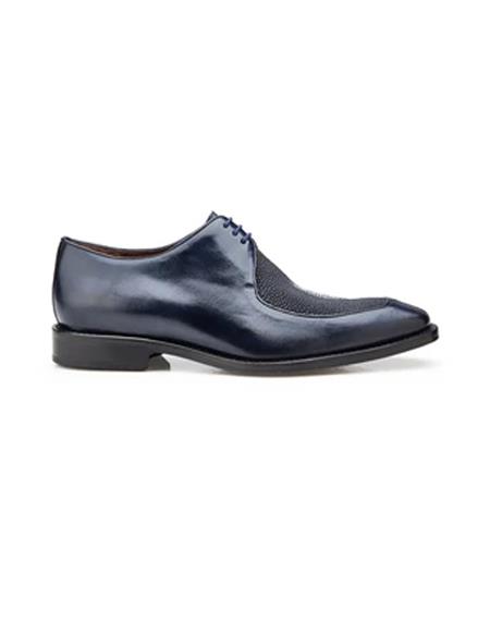 Navy Bicycle toe Belvedere Blucher Dress Shoes for Men