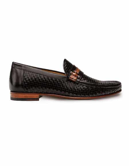 Black Woven Two Tone Calfskin with Calf Accents Shoes for Men