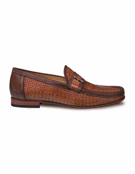 Brown Woven Two Tone Calfskin Mezlan Mens Shoes