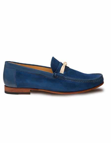 Blue Antiqued Suede With Braided Rope Accent Mezlan Mens Shoes