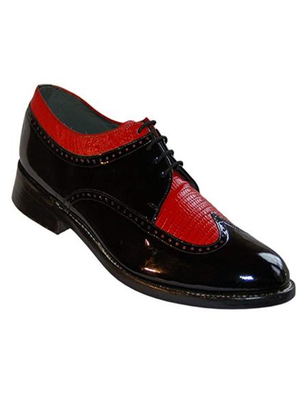 Mens Black and Red Leather sole Wingtip Two Toned Dress 1920s style fashion mens shoes