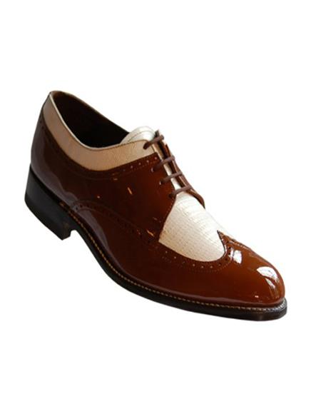 Mens Brown and White Wingtip Two Toned Dress Leather 1920s style fashion mens shoes