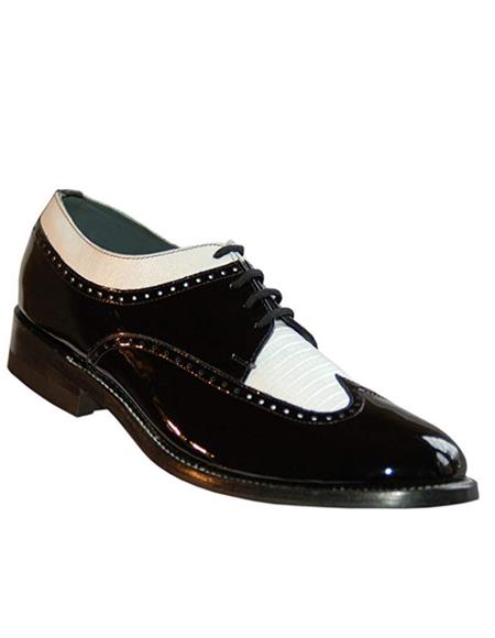 Mens Black Genuine Patent Leather with White Lizard print Leather 1920s style fashion mens shoes