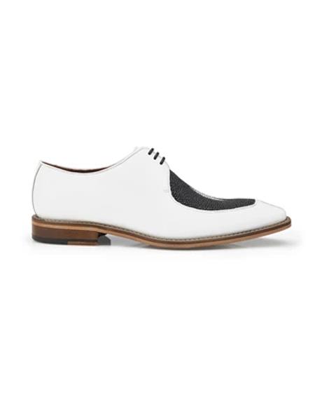 Mens Black and White Genuine Stingray Belvedere Dress Shoes