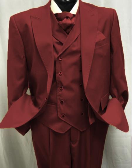 Burgundy Peak Lapel Single Breasted Suit for Men