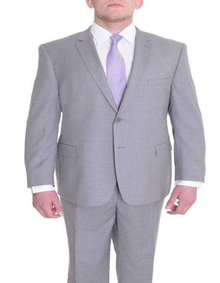 Mens Portly Fit Solid Gray Two Button Wool Suit