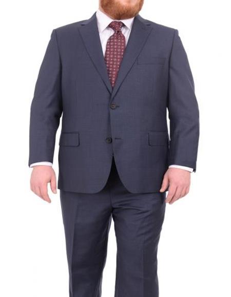 Mens Portly Fit Heather Blue Two Button Wool Blend Suit